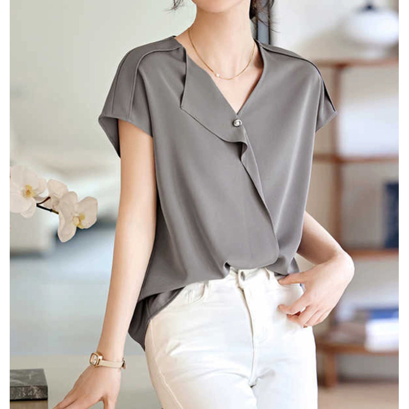 in stock manufacturers wholesale new solid color hazy light sense with shoulder sleeve shirt women summer design sense top women