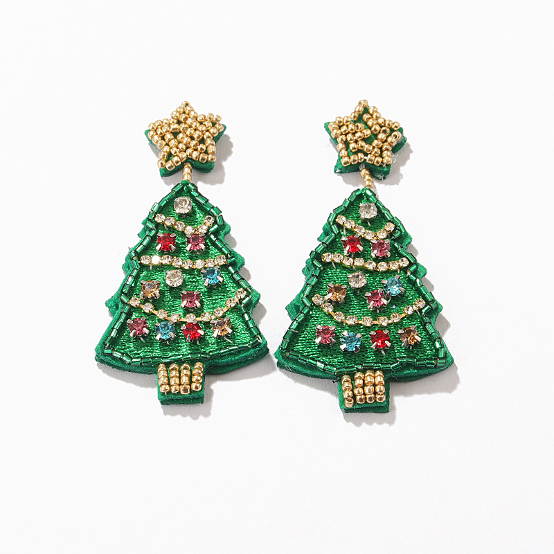 Holiday, Festival, Street Occasion Glass Material 1 Pair Christmas Elegant Exaggerated Streetwear Christmas Tree Snowflake Glass Drop Earrings