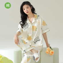 新款纯棉睡衣女夏季时尚翻领短袖长裤薄款高颜值家居服套装可外穿