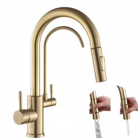Grifo Extraíble de Cocina para Agua Potable de Cobre, Agua Fría y Caliente 3 en 1, para Fregadero