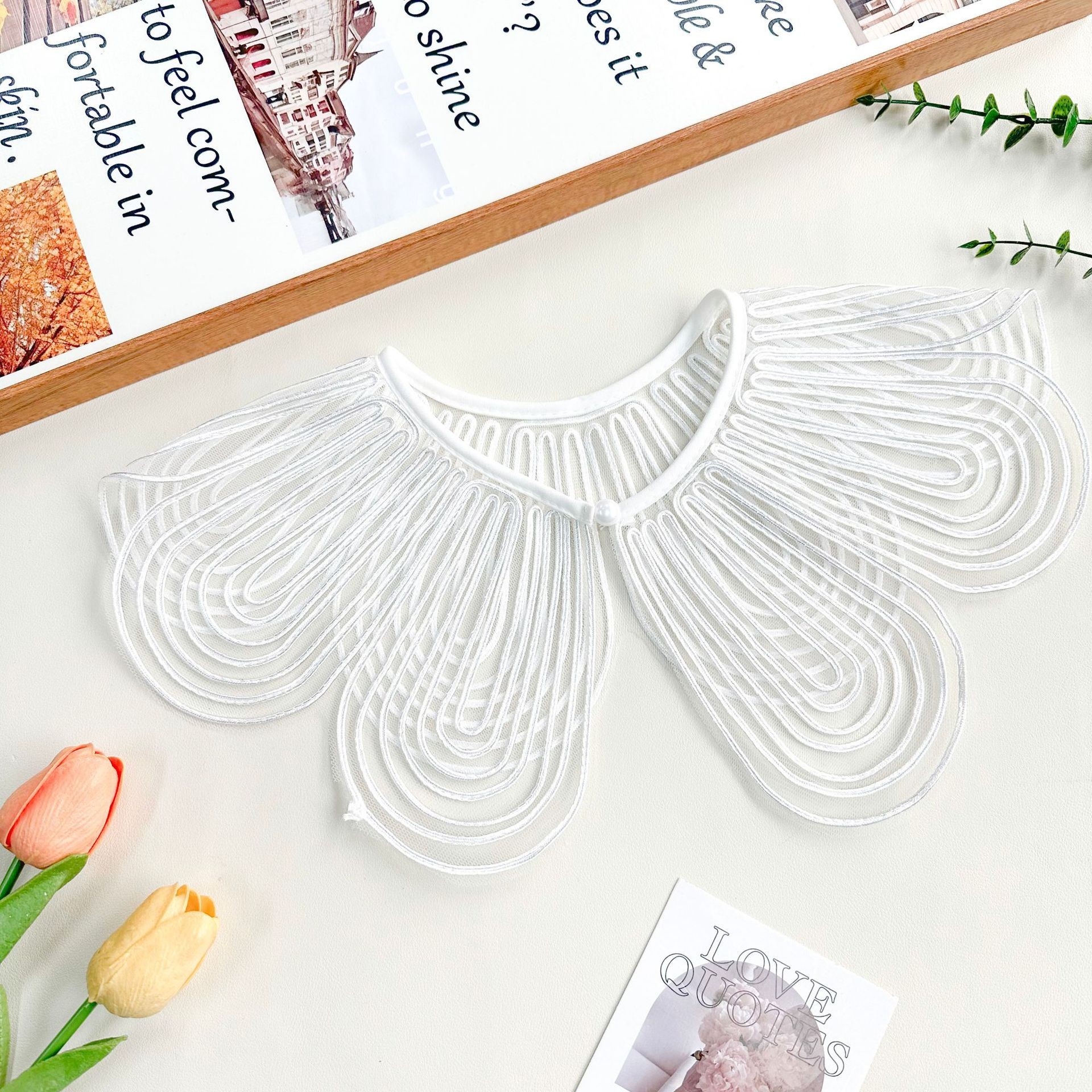 Ogan doble bordado cuello hueco nuevo pequeño chaleco camisa vestido accesorios decorativos cuello de muñeca coreana image 4