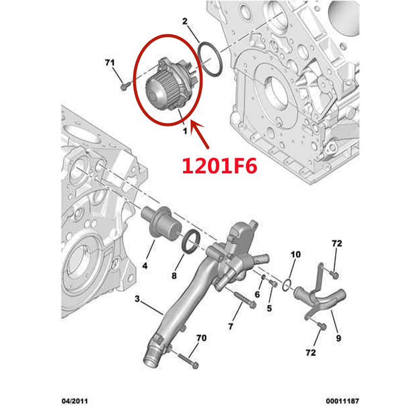 1201F6 for Peugeot 406 407 607 807 Citroen C5 C6 C8 car engine water pump 3.0