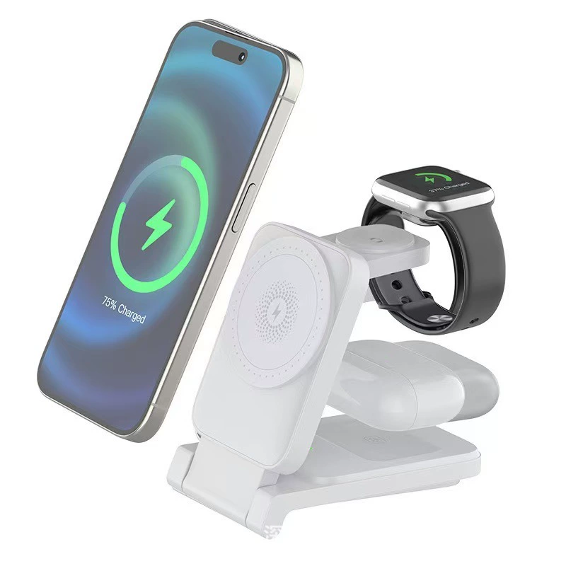Складная беспроводная зарядная станция 3-в-1 (совместима с Apple) — универсальная подставка под телефон, док-станция без кабелей