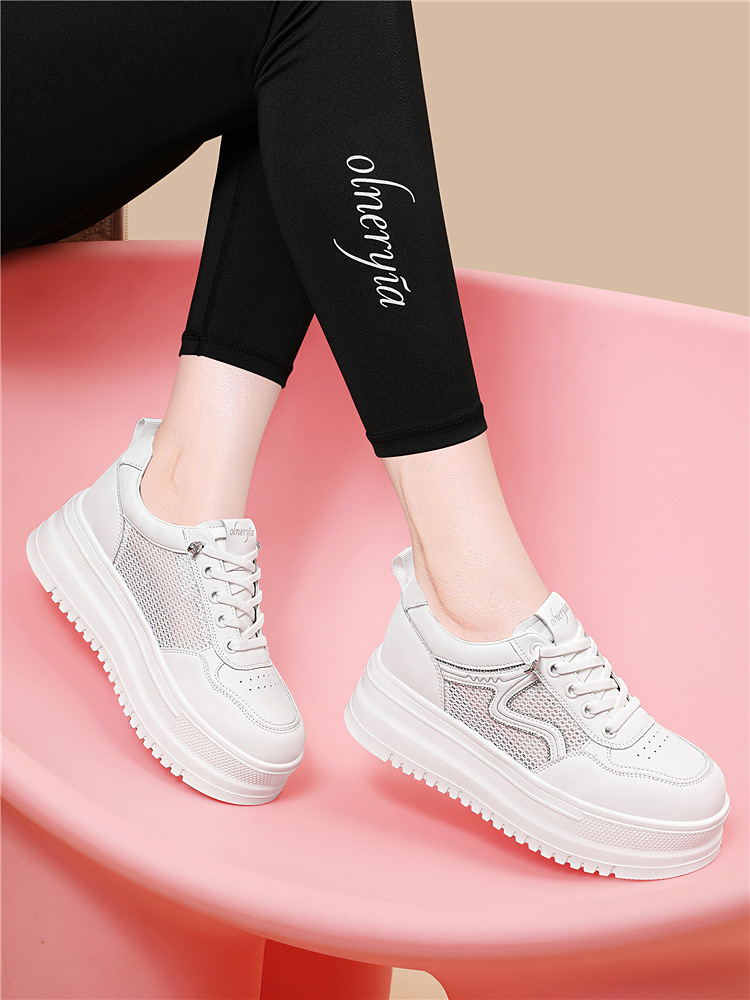 Giày sneaker nữ đế dày bánh xốp trắng phong cách mới xuân hè, đế mềm thoáng khí — 6077 Trắng, 6077 Bạch quả chi tiết 8