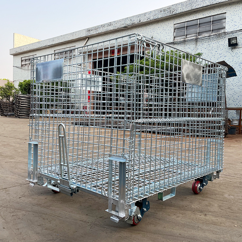 镀锌铁框金属仓储笼蝴蝶笼可折叠铁框可移动式经济型物料周转箱