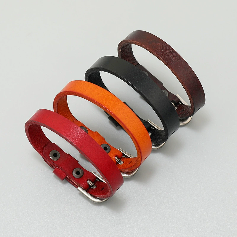 庞克 Retro multicoloured adjustable leather fashionable bracelet, men's accessory, simple and elegant design, European style