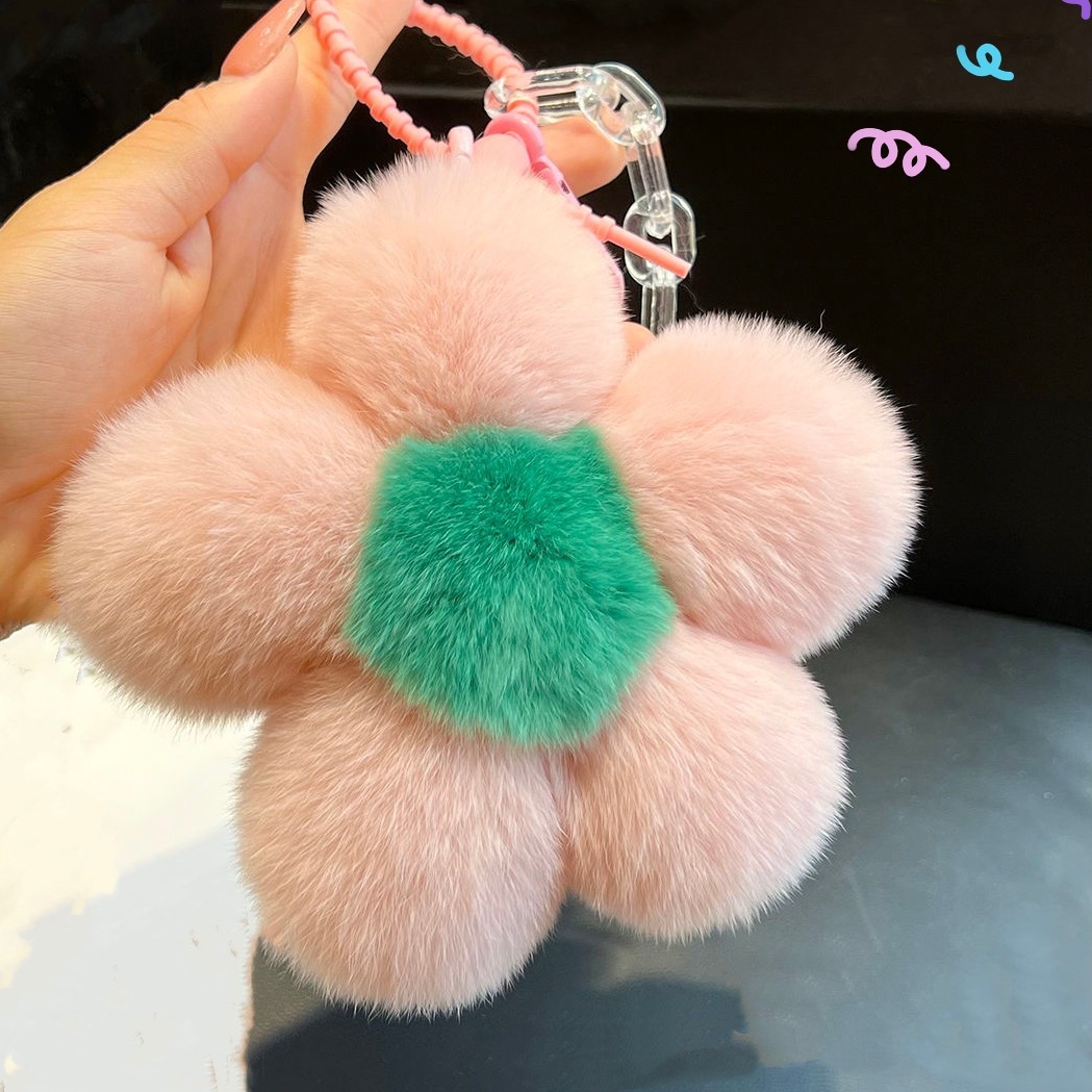 [Flor Linda] Real Rex conejo piel flor coche llavero colgante en línea celebridad ins felpa flor bolsa colgante