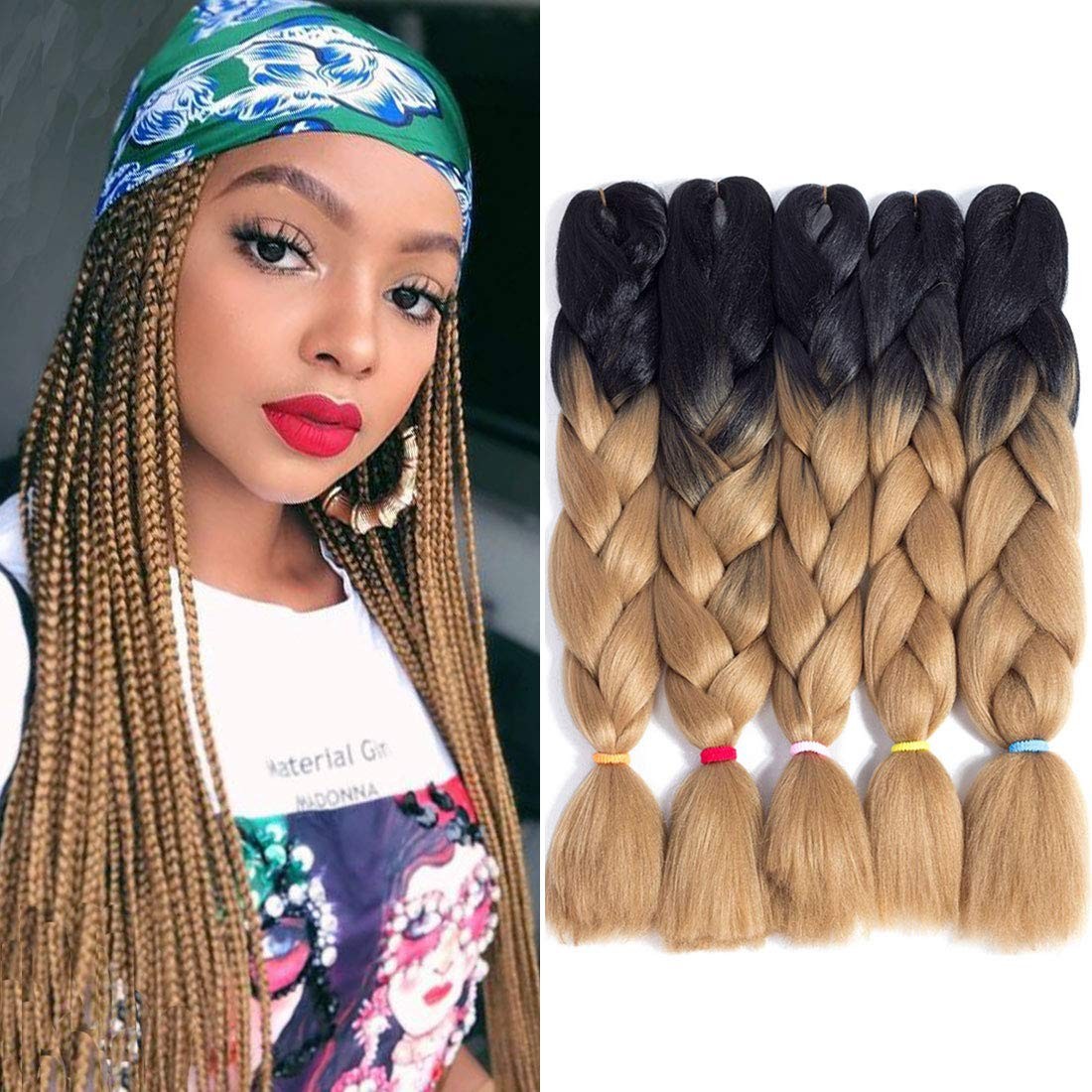 Große geflochtene Perücke aus Chemiefaser, matt, Hochtemperatur-Seidenperücke, Farbe: Farbverlauf, schmutziger Zopf, große, dicke Zopfperücke aus Chemiefaser_voghion.com