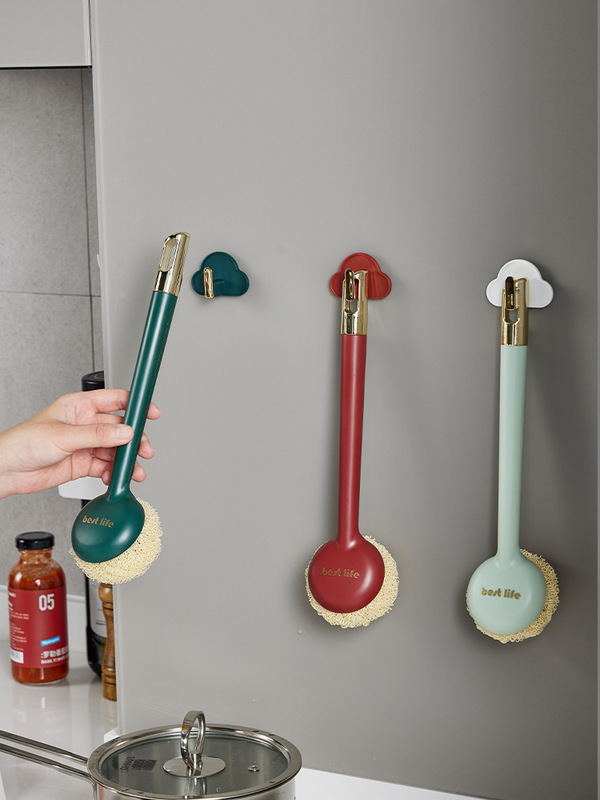 Brush Pot and Pot Brush Does Not Damage the Pot, Dishwasher Cleaning Steel Wire Ball Replacement Long Handle Kitchen Supplies Household Non-Stick Pot