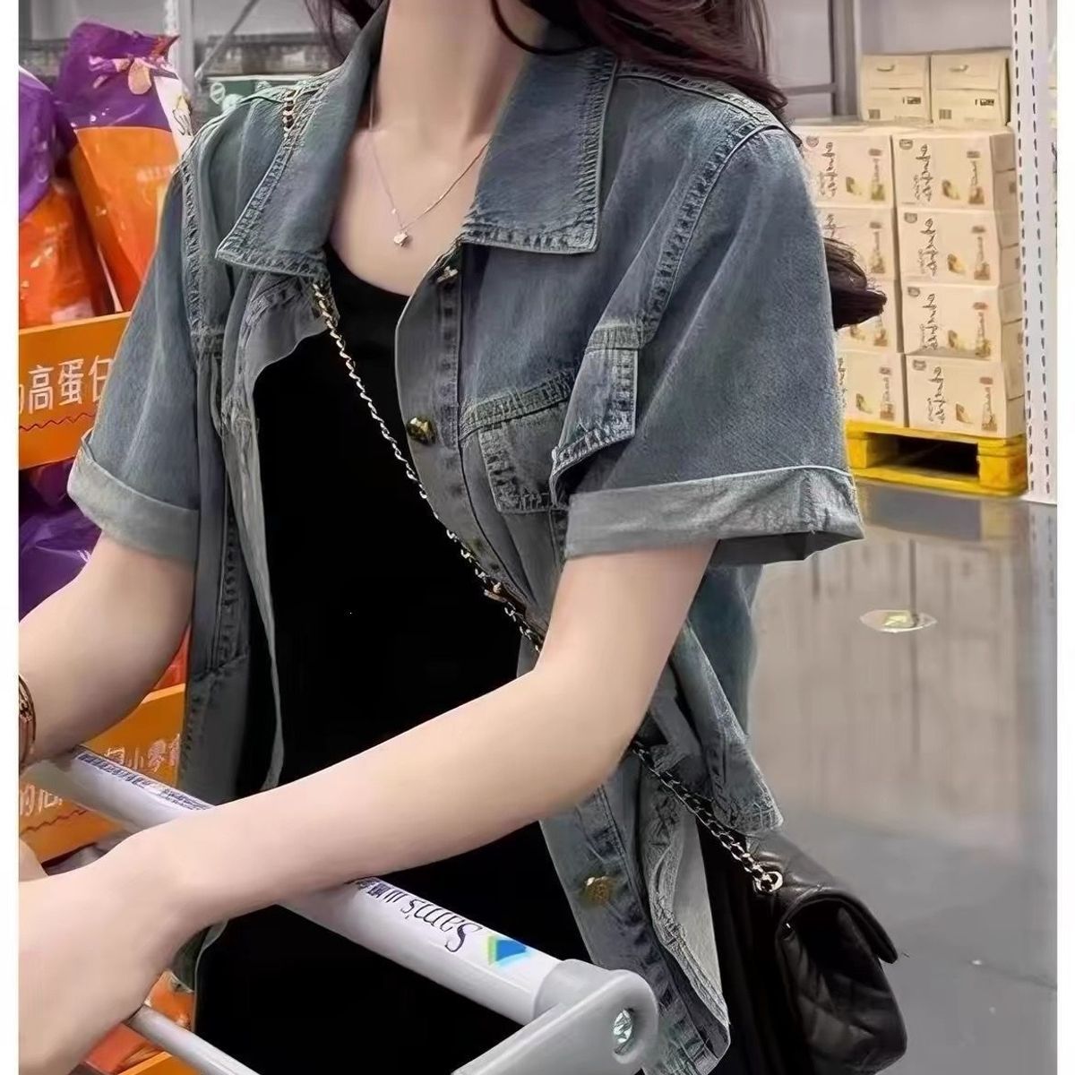Women's short-sleeved denim jacket, new summer style, perfect for pairing with dresses, American retro casual versatile thin denim top