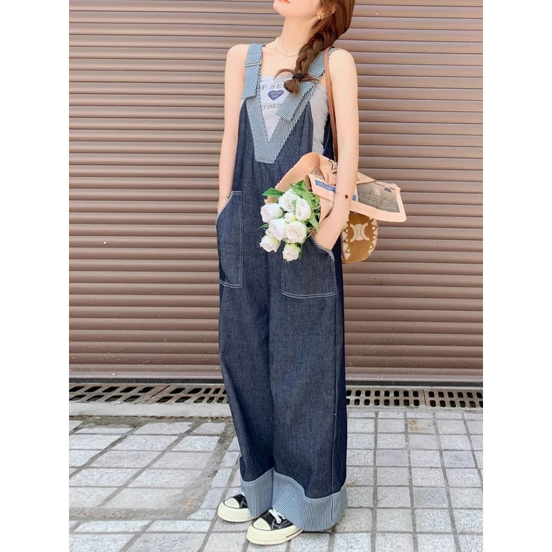 休闲时尚条纹牛仔背带裤女夏2025新款学院风减龄慵懒风超火连衣裤|undefined