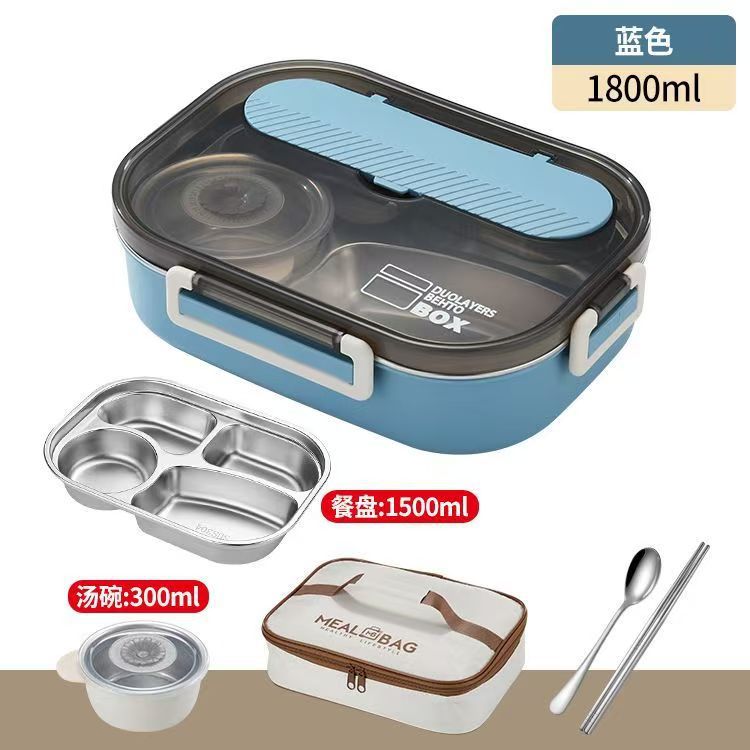 Caja de almuerzo de aislamiento sellado de estudiantes de oficina caja de almuerzo portátil de gran capacidad 304 acero inoxidable con tazón de sopa