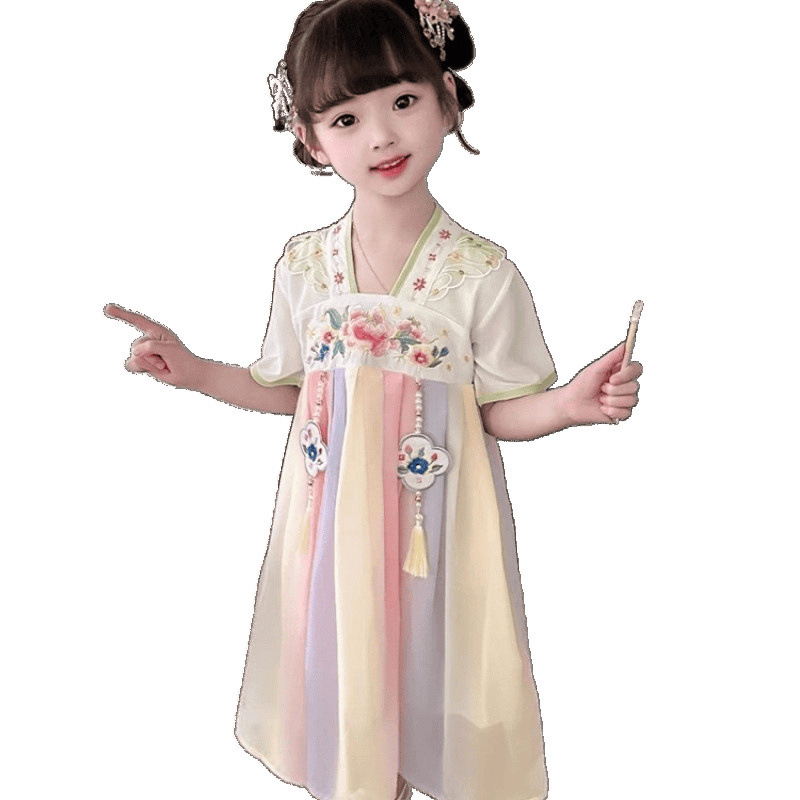 女童超仙中国风雪纺汉服连衣裙公主宝宝唐装改良襦裙子表演服夏装|undefined