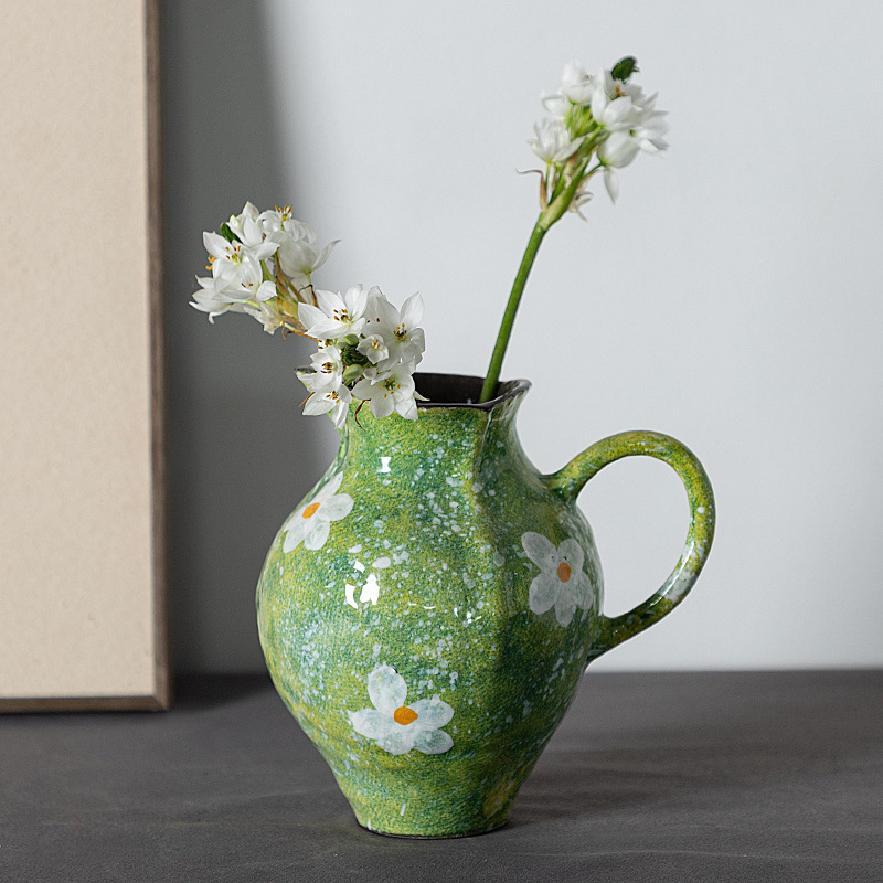 景徳鎮セラミック花瓶手描きグリーン磁器花瓶水耕フラワーアレンジメントリビングルームデスクトップ B&B 装飾花瓶装飾品|undefined
