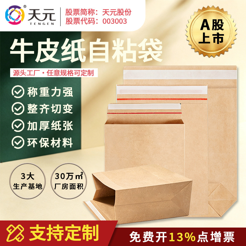 天元印刷定制牛皮纸自粘袋易拉口环保服装快递袋跨境专用封口纸袋