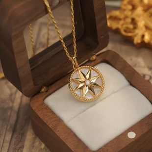Cross-Border European and American Fashion 18K Eight-Pointed Star Pendant Au750 White Mother-Of-Pearl Necklace High-End Niche Design Sweater Chain