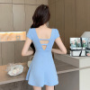 Sexy backless waist cinching A-line dress for women with short sleeved bottom