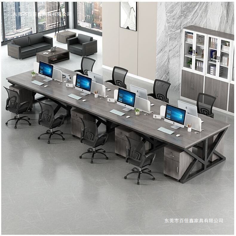 Staff Office Desk and Chair Set, Office Computer Desk, Simple Modern Four-Six Person Workstation with Partition, Employee Workstation
