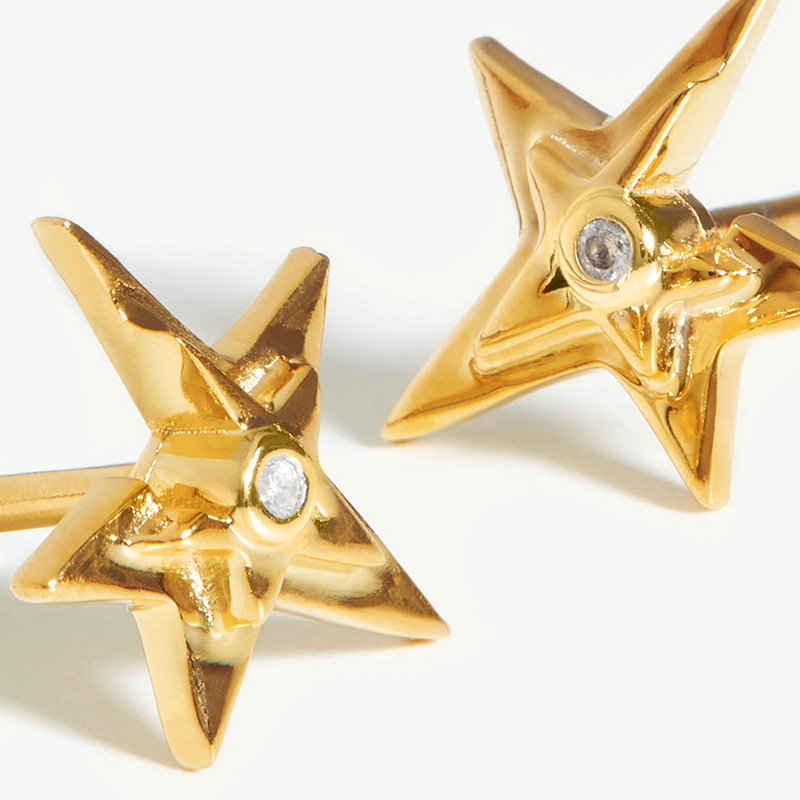 Basic Star Copper Inlay Artificial Diamond Ear Studs 1 Pair