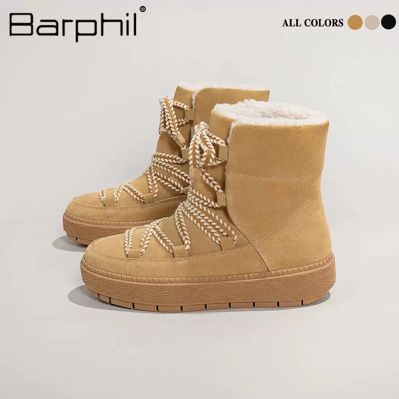 Barphil雪地靴女2025冬季新款加绒保暖牛反绒皮防水棉鞋防滑外穿