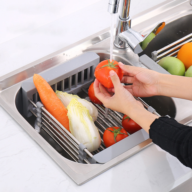 Fregadero de la cocina canasta de drenaje fregadero de acero inoxidable cuenca vegetal vajilla filtro canasta de agua seca fregadero retráctil