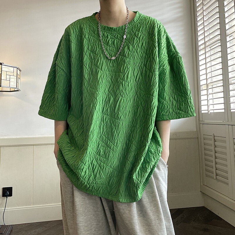 White Pleated Short-sleeved T-shirt Men's and Women's Design Sense Loose Half-sleeved Top Summer Instagram Popular Casual Men's T-shirt