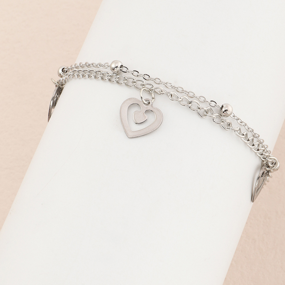European and American Anklet Butterfly Pendant Metal Heart Hollow Double Anklet