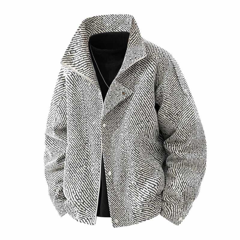 2025 Men's Jacket Rain Pattern Striped Shirt Top Stand Collar Korean Style Jacket Windbreaker Outing Travel Leisure