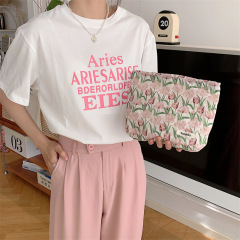 33191 Textured Tulip Cosmetic Bag Skin Care Product Storage Bag Canvas Liner Large Capacity Clutch Bag Women’s Versatile