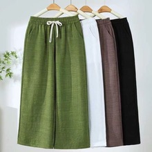 中年棉麻阔腿裤女夏季2024年新款妈妈高腰裤中老年垂感宽松九分裤
