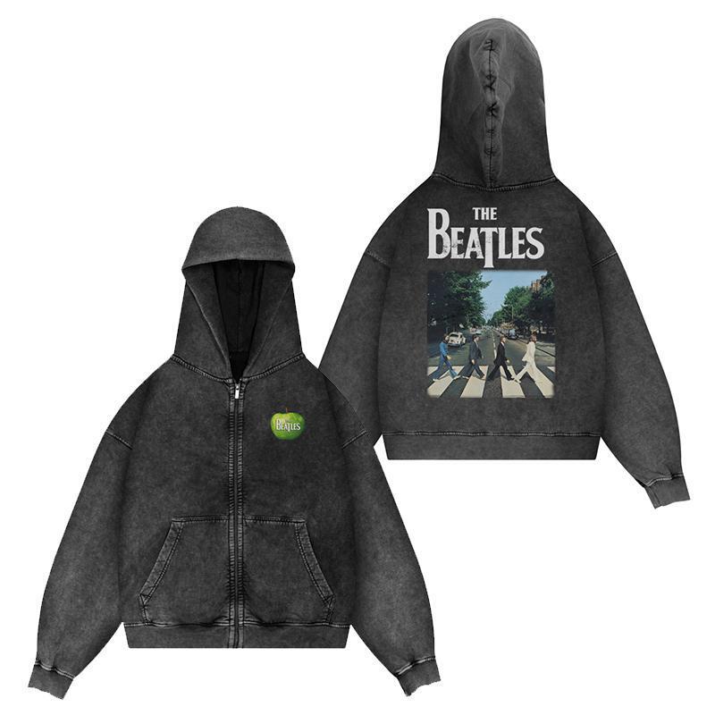 THE BEATLES Beatles John Lennon Rock Style Vintage Washed Antique Direct Spray Hooded Zip Coat