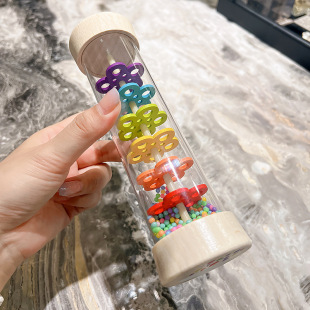 Children's Wooden Hourglass Sand Bell Early Education Music Teaching Aids Orff Percussion Instrument Rainbow Rain Sound Simulator Sound Tube