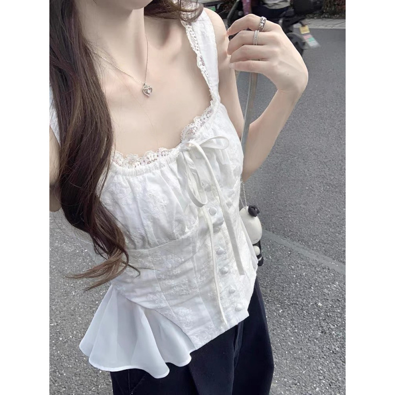 White Bow Camisole Women's Summer Outer Wear Design Unique and Beautiful Shirt Sleeveless Shirt Top