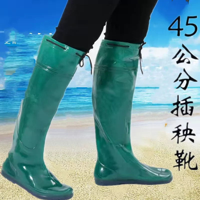Ботинки для посадки риса для мужчин и женщин, высокие резиновые сапоги, мягкая обувь для рисовых полей на плоской подошве, носки, нескользящая обувь до колена на шнуровке, нескользящие ботинки.