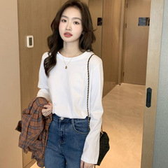 2025秋装黑色显瘦纯色长袖t恤女薄款情侣装内搭打底衫百搭上衣服