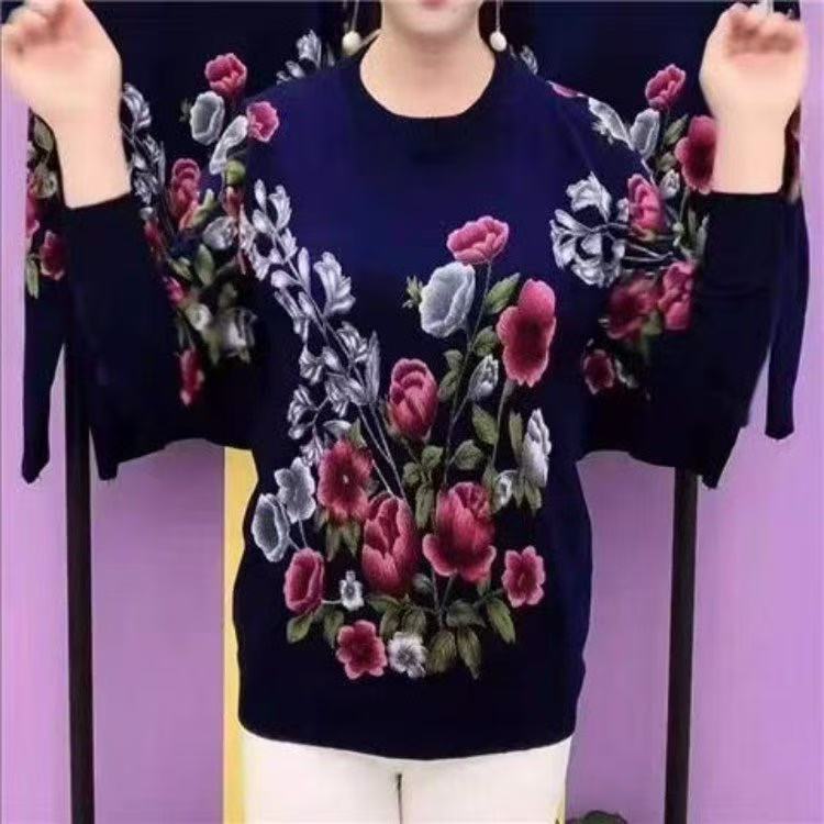 Dropshipping New Spring and Autumn Fashion Printed Loose Large-Size Sweater for Middle-Aged and Elderly Women, Winter Base Sweater Dropshipping New Spring and Autumn Fashion Printed Loose Large-Size Sweater for Middle-Aged and Elderly Women, Winter Base Sweater