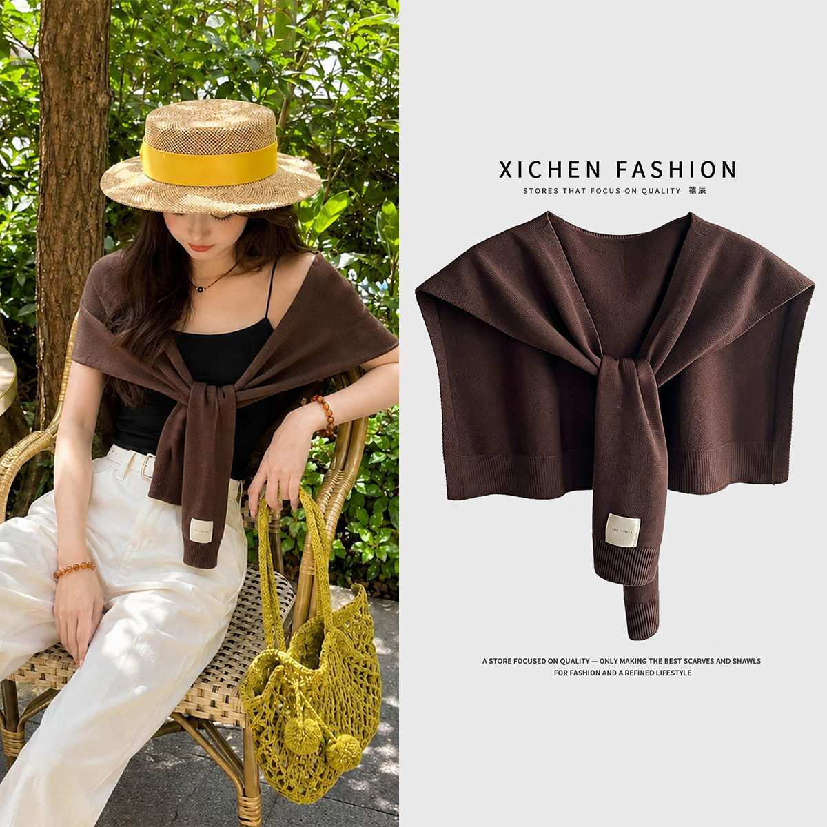 Solid color knitted summer elegant cloak for traveling