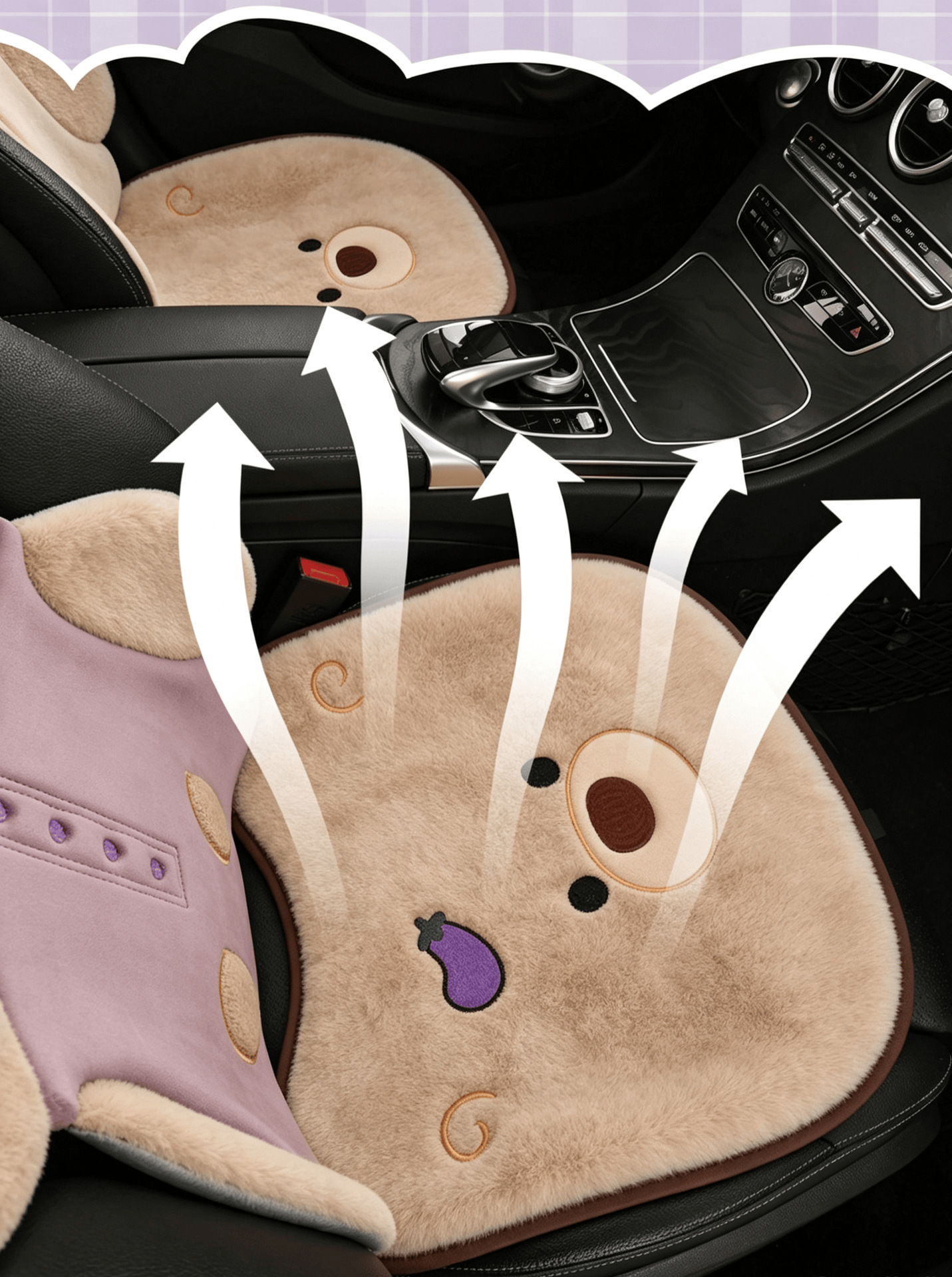 2026 new car seat cushion, winter plush and thickened, cute bear design, floor mat for winter warmth, rear seat cover