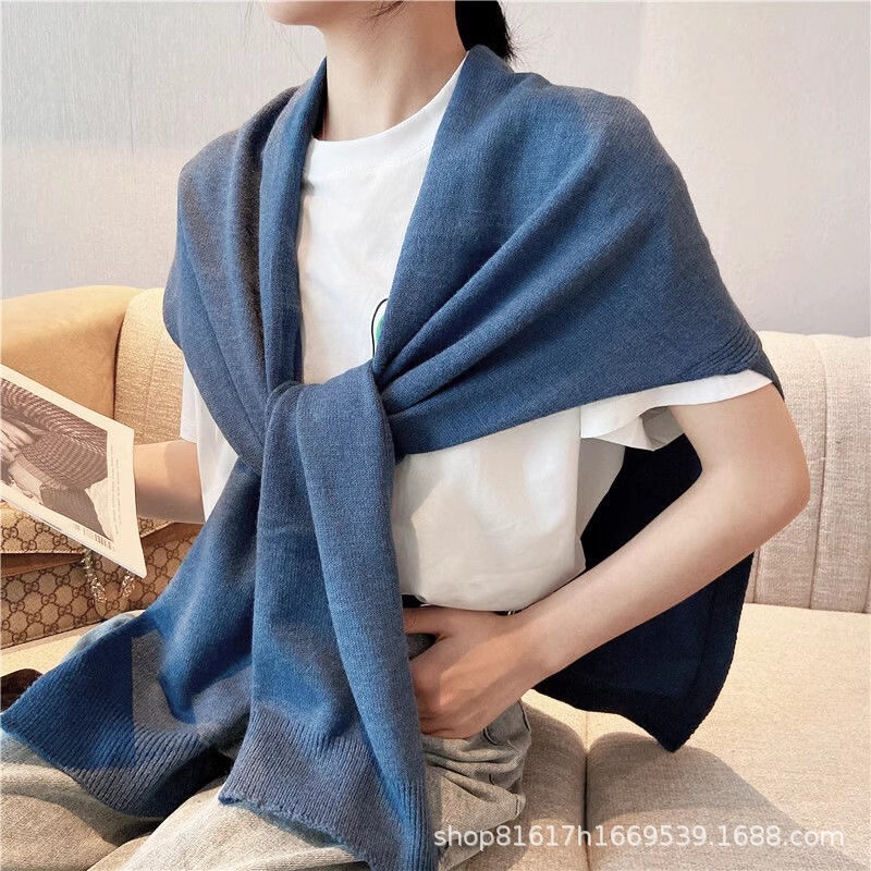 Solid Color Air-conditioning Room Large Shawl Woven Spring and Autumn Extra-large Thickened Scarf Knot Knitted Cervical Warm Fake Collar