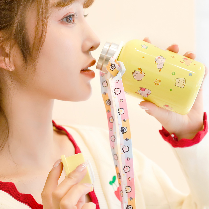 Nuevo gato creativo ventosa crossbody Correa Internet celebridad al aire libre portátil mini 304 Acero inoxidable taza de agua del estudiante