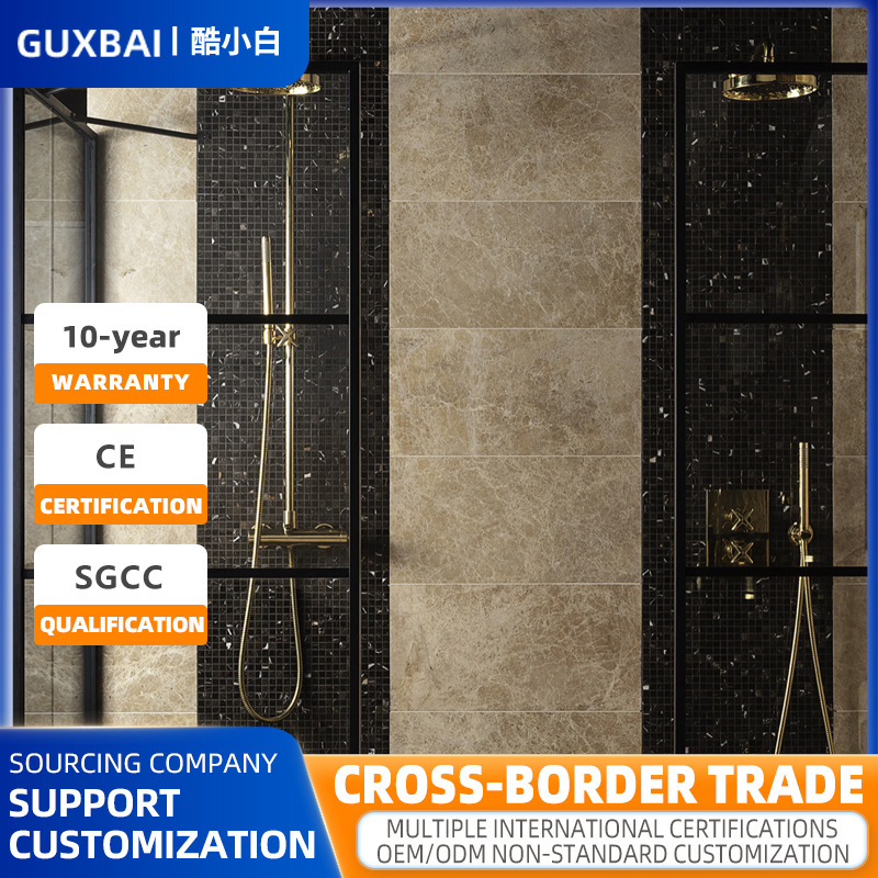 Cross-Border Partition Shower Room Design with Black Screen-Style Framed Handles and Double Sliding Doors for Bathroom Glass Shower Enclosure
