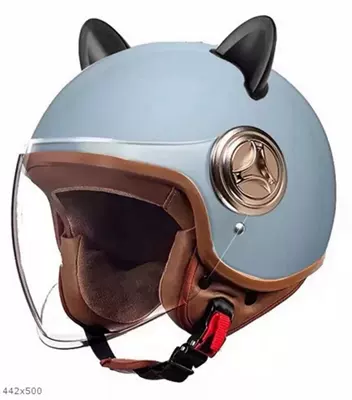 and Women, Universal for All Seasons, Motosiklet kaskı (dəbilqə) - 801-new-national-standard-class-a-3c-certification-mani-gray-long-mirror-black-rabbit-ears-free-size