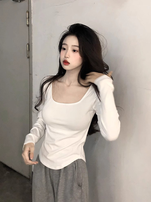 秋装2025新款女装秋季方领长袖t恤打底衫韩系早秋穿搭上衣小衫潮|undefined