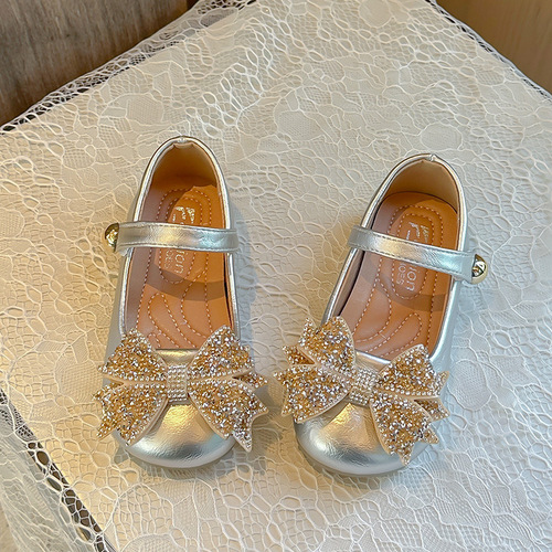 Girls 'high-heeled leather shoes, princess shoes, summer new children's crystal shoes, and fashionable dress