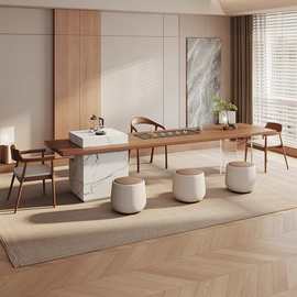 新款岛台茶桌一体设计师轻奢现代高级感实木大板茶台办公室多功能