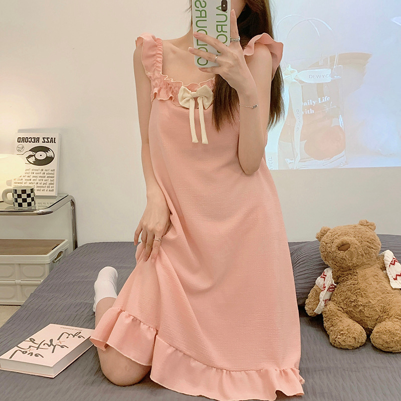 Nuevo camisón de mujer vestido de longitud media nuevo lindo fresco estudiante homewear vestido de comercio exterior se puede enviar en nombre