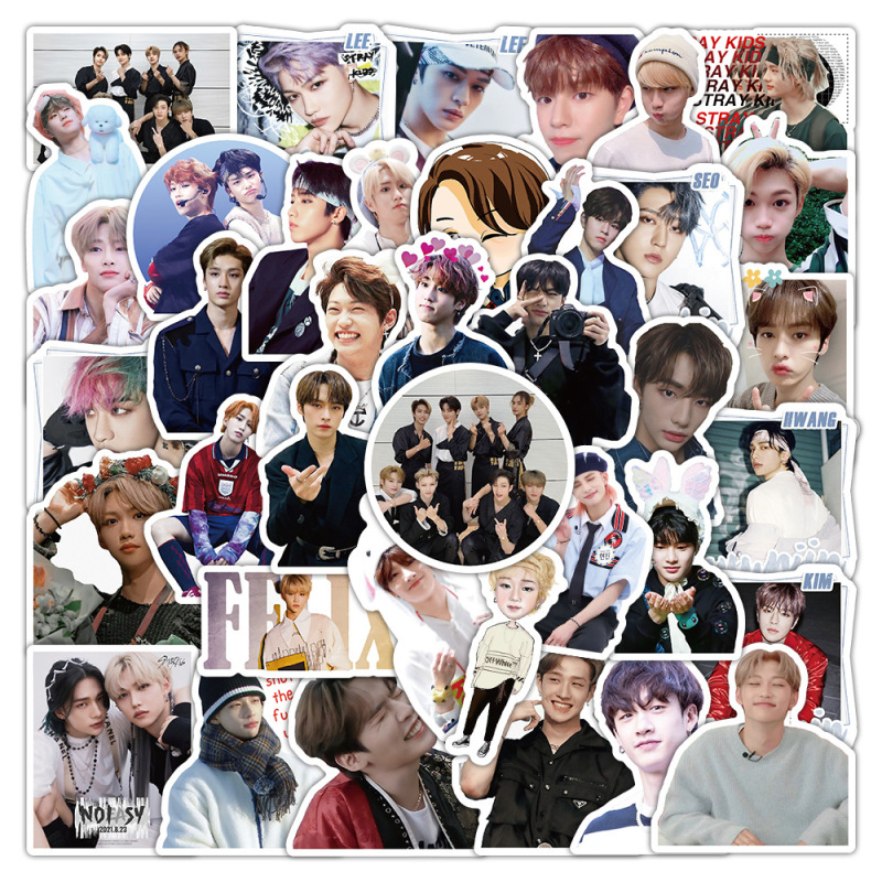 103张韩国男团帅哥Stray Kids贴纸明星SKZ头像卡通人物防水小贴画|undefined