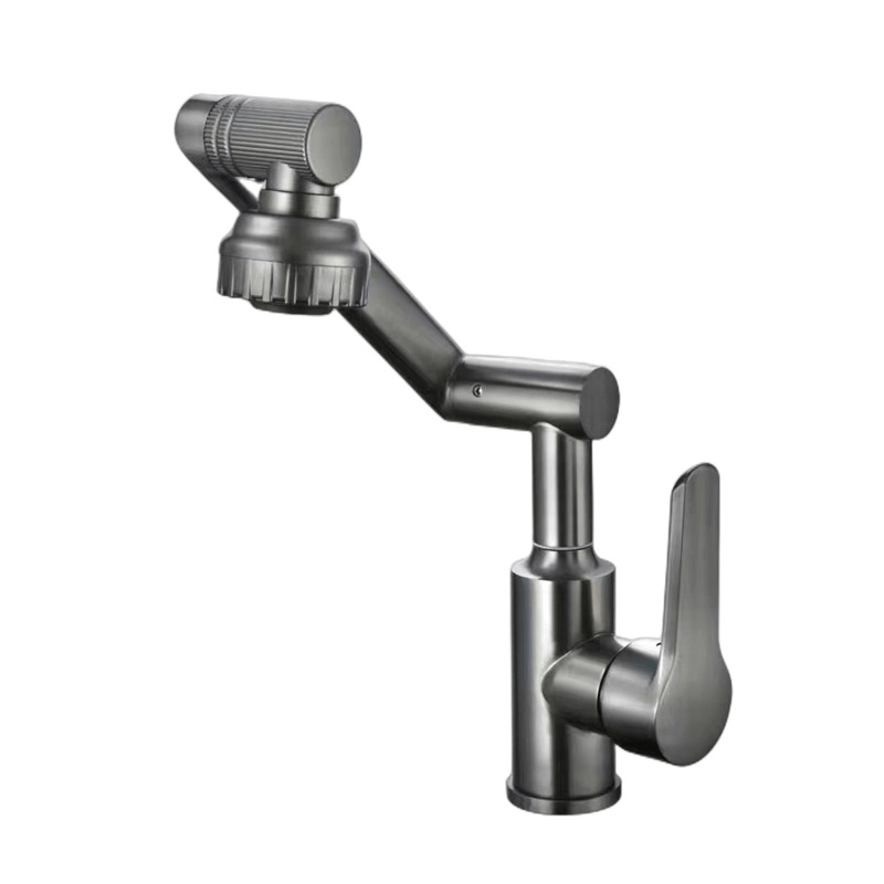Stainless steel gun gray lucky cat faucet basin internet-famous robotic arm omnidirectional rotating hot and cold water faucet wholesale