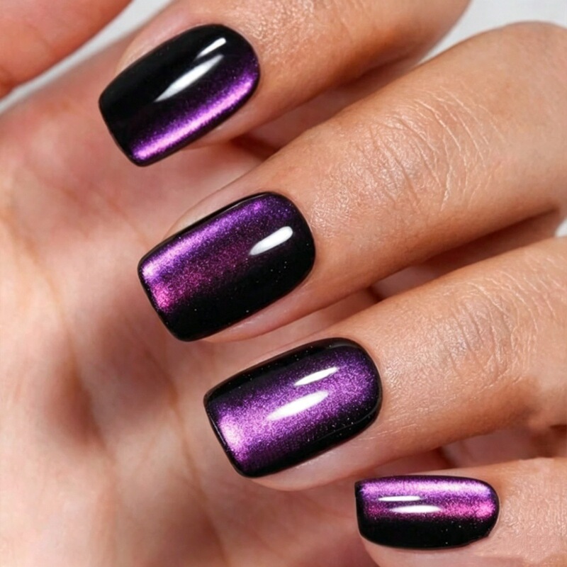Amazon's best-selling high-quality retro brightening purple cat-eye short square press-on fake nails Amazon's best-selling high-quality retro brightening purple cat-eye short square press-on fake nails