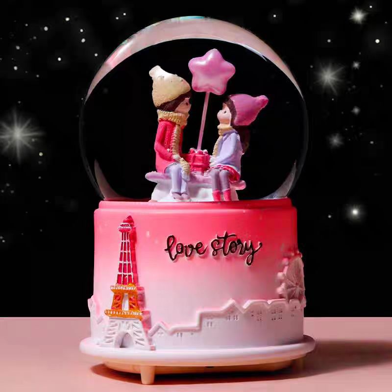 Adornos de resina de venta directa de fábrica, bolas de cristal, nieve, cumpleaños para hombres y mujeres, regalos de graduación para novias y parejas de estudiantes